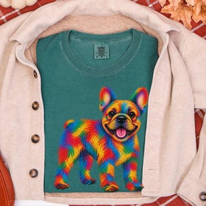 Frenchie Dog Shirt, Colorful Dog Art, French Bulldog Mom Gift, Frenchie Lover Present, Vibrant Pet Portrait Tee image 7