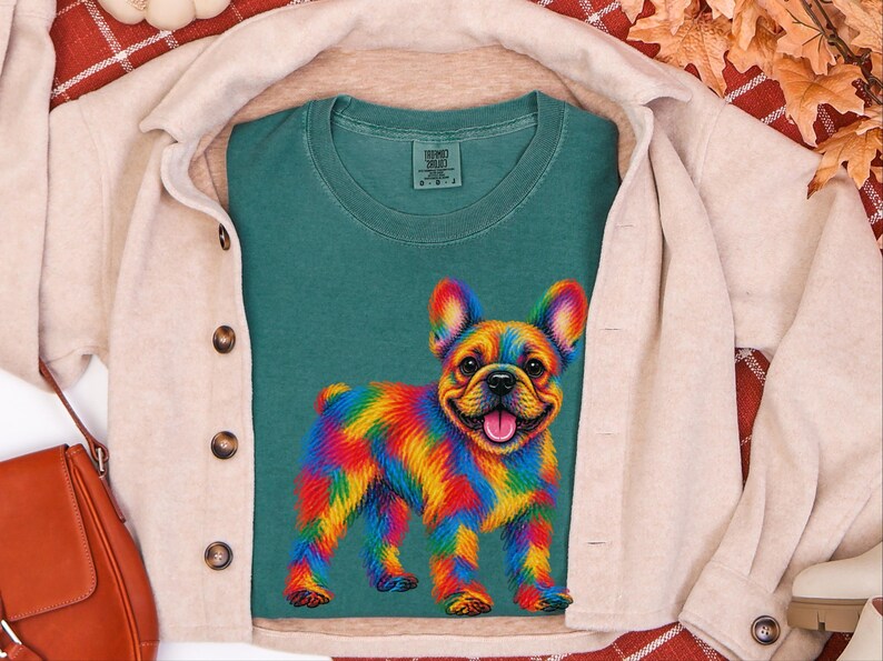 Frenchie Dog Shirt, Colorful Dog Art, French Bulldog Mom Gift, Frenchie Lover Present, Vibrant Pet Portrait Tee image 7