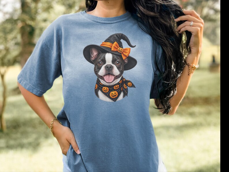 Camiseta de Halloween com Boston Terrier, Presente Assustador para Mãe de Cachorro, Camiseta para Dono de Cachorro Bruxo imagem 3