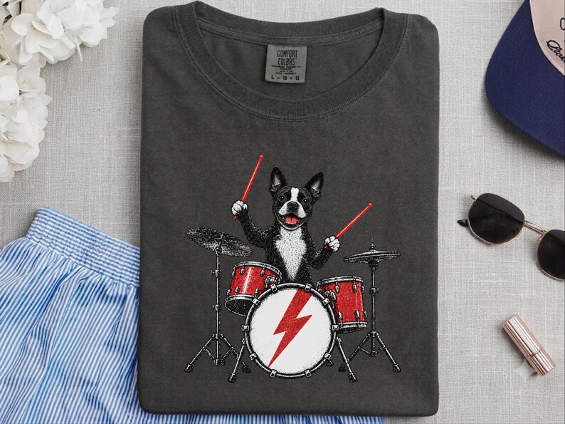 Boston Terrier Shirt, Drummer Gift Idea, Rock Dog Tee, Music Lover Present, Boston Terrier Art, Funny Dog Shirt image 10