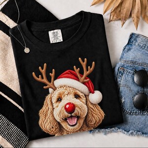 Christmas Goldendoodle Shirt, Goldendoodle Mom Gift, Holiday Dog Sweater, Rudolph Red Nose Doodle Crewneck, Festive Pet Lover Apparel image 8