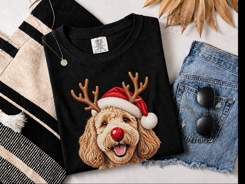 Christmas Goldendoodle Shirt, Goldendoodle Mom Gift, Holiday Dog Sweater, Rudolph Red Nose Doodle Crewneck, Festive Pet Lover Apparel image 8