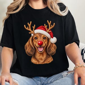 Weihnachtsshirt mit Dackel, Weihnachtsgeschenk für Dackel, Festlicher Hundepullover, Dackel-Mama-Shirt, Festliches T-Shirt für Hundeliebhaber Bild 8