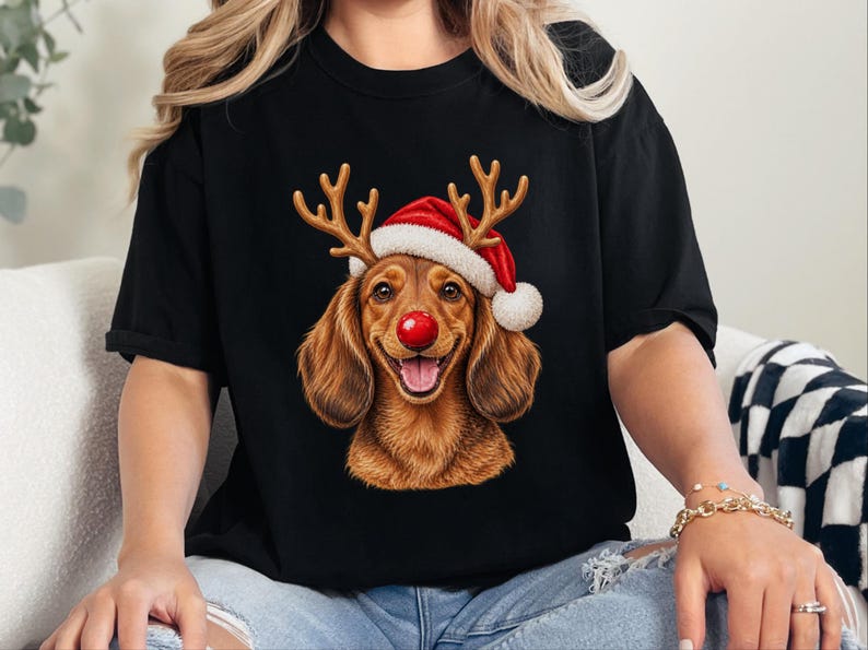 Weihnachtsshirt mit Dackel, Weihnachtsgeschenk für Dackel, Festlicher Hundepullover, Dackel-Mama-Shirt, Festliches T-Shirt für Hundeliebhaber Bild 8