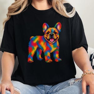 Frenchie Dog Shirt, Colorful Dog Art, French Bulldog Mom Gift, Frenchie Lover Present, Vibrant Pet Portrait Tee image 6
