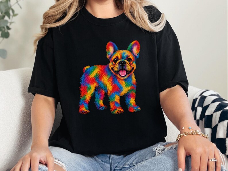 Frenchie Dog Shirt, Colorful Dog Art, French Bulldog Mom Gift, Frenchie Lover Present, Vibrant Pet Portrait Tee image 6