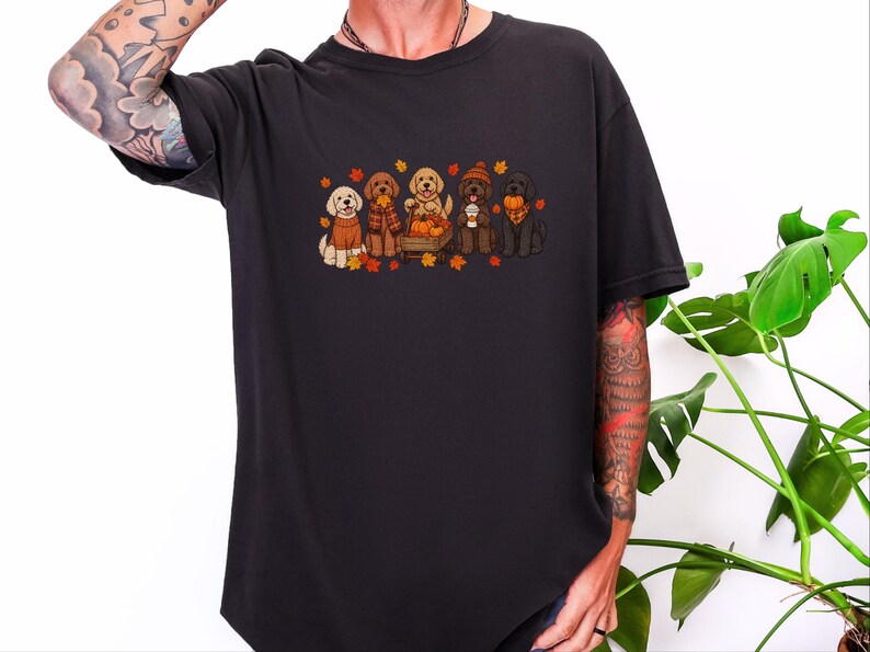 Camiseta de otoño para labradoodles, regalo para amantes de los perros en otoño, sudadera acogedora de la temporada de calabazas, camiseta para mamás de labradoodles imagen 10