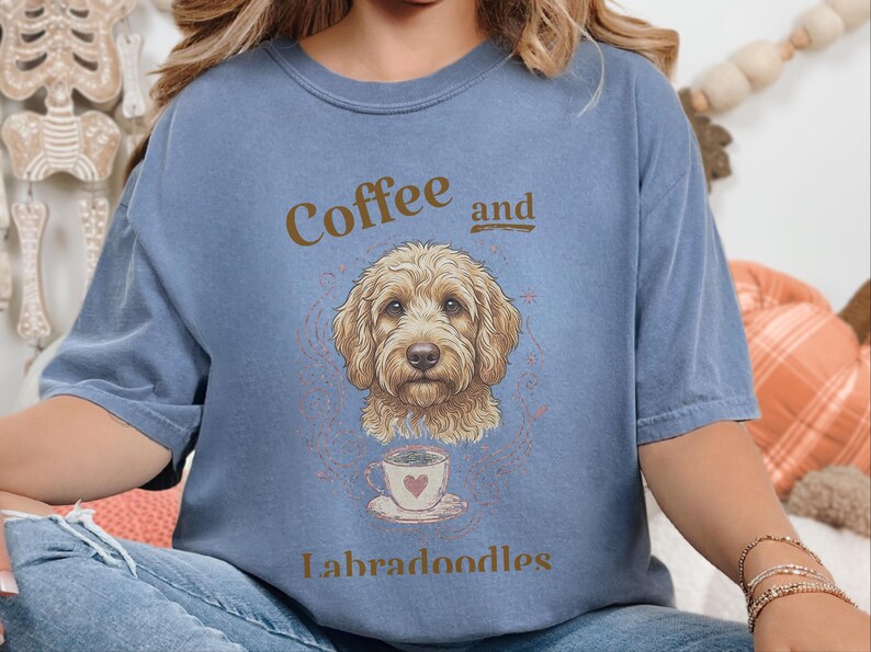 Comfort Colors Labradoodle Shirt Coffee And Labradoodles, Golden Doodle Dog Art Print, Doodle Mom Dad Sweatshirt, Whimsical Pet Art image 10