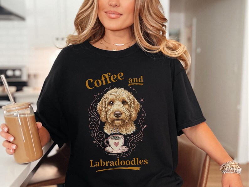 Comfort Colors Labradoodle Shirt Coffee And Labradoodles, Golden Doodle Dog Art Print, Doodle Mom Dad Sweatshirt, Whimsical Pet Art image 11