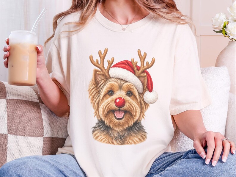 Christmas Yorkie Shirt, Holiday Dog Mom Gift, Festive Yorkie Lover Tee, Santa Paws Sweatshirt, Christmas Pet Owner Shirt image 1