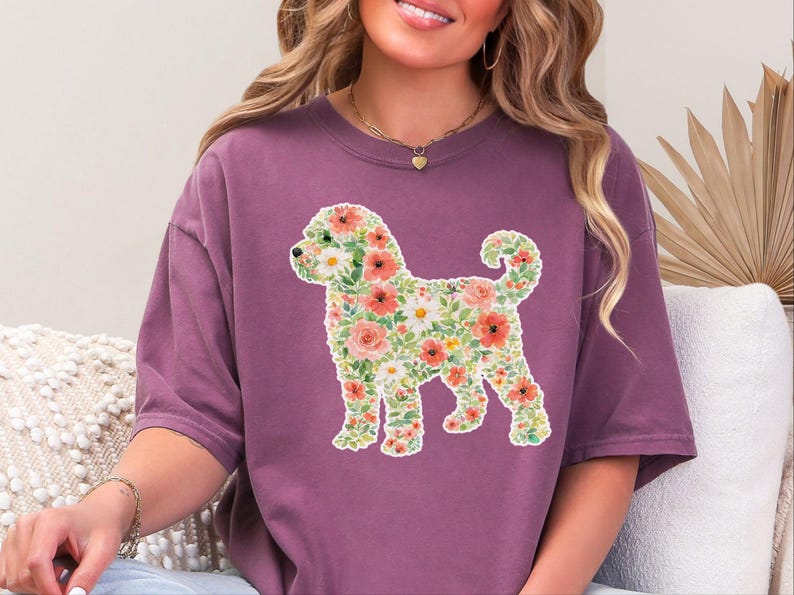 Comfort Colors Schnoodle Lover Schnoodle Floral Silhouette T-Shirt, Summer Flowers Dog Tee, Pet Owner Present, Summer Flowers Shirt image 6
