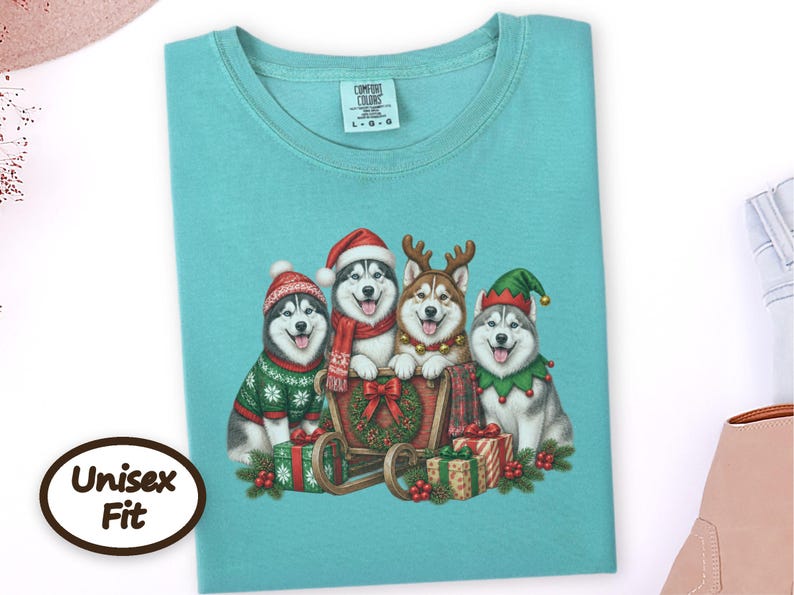 Siberian Husky Christmas Shirt, Husky Lover Gift, Festive Holiday Dog Sweatshirt, Santa Paws Xmas Tee image 9