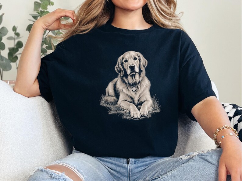 Golden Retriever Shirt, Golden Retriever Gift, Golden Retriever Dog Mom Tee, Vintage Sketch Print, Dog Lover Shirt image 9