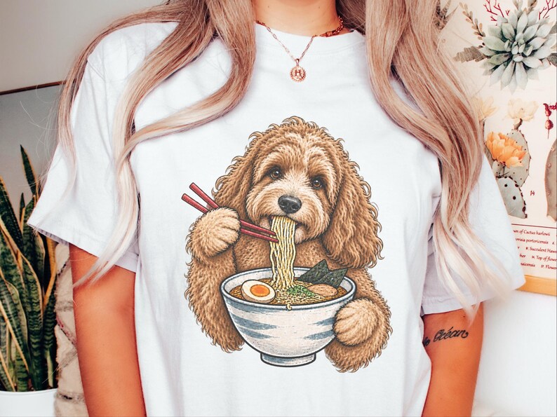 Camiseta de ramen para cockapoo, regalo para amantes de los fideos, camiseta de ramen para amantes de los perros, regalo divertido para dueños de cockapoo, camiseta de comida asiática imagen 9