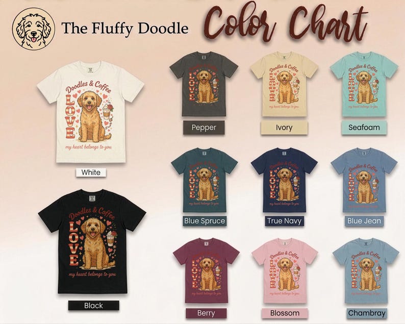 Comfort Colors Goldendoodle Mom T-Shirt, Doodles and Coffee My Heart Belongs To You Tee, Retro Labradoodle Dog Owner Shirt, Doodle Dog Gift image 11