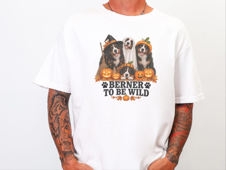 Bernese Dog Shirt, Berner Mom Gift, Halloween Dog Tee, Witch Dog Shirt, Spooky Season Shirt, Mountain Dog Gift image 1