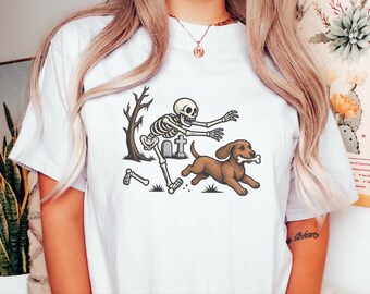 Halloween Dachshund Shirt, Skeleton Dog Gift, Doxie Halloween Tee, Wiener Dog Shirt, Funny Spooky Doberman Shirt