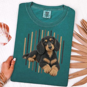 Dachshund Dog Shirt, Wiener Dog Mom Gift, Long Haired Doxie Tee, Dapple Dachshund Lover Present, Sausage Dog Art image 10