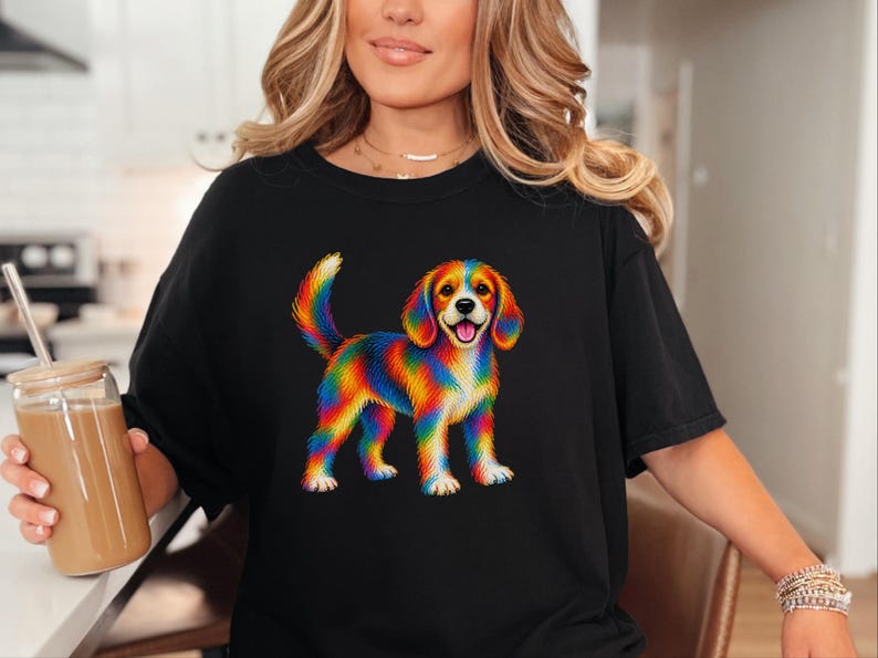 Camiseta de Beagle, Regalo colorido para amantes de los perros, Camiseta de cachorro arcoíris, Regalo para mamás de Beagle, Camiseta gráfica para dueños de perros imagen 5