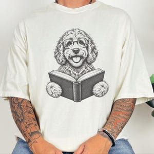 Labradoodle Reading Shirt, Bookish Dog Lover Gift, Labradoodle Dad Tee, Reading Dog Shirt, Bookworm Outfit image 2