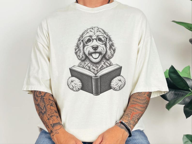 Labradoodle Reading Shirt, Bookish Dog Lover Gift, Labradoodle Dad Tee, Reading Dog Shirt, Bookworm Outfit image 2