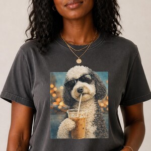 Comfort Colors Silly Dog Shirt, Iced Coffee Girly Tee, Sheepadoodle Cool Dog Mom Graphic Shirt, Coffee Lover Gift for Her, Dog Shirt Women image 5