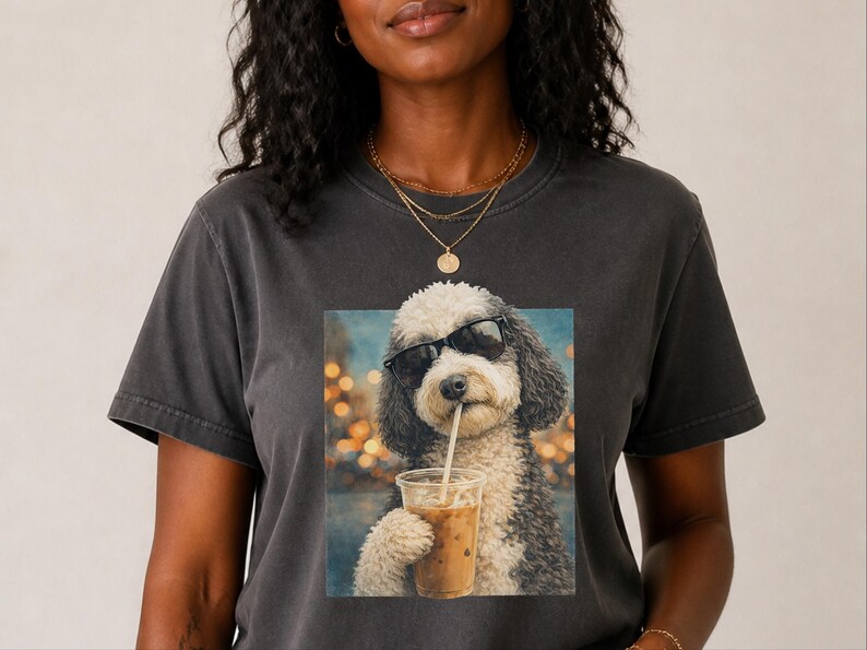 Comfort Colors Silly Dog Shirt, Iced Coffee Girly Tee, Sheepadoodle Cool Dog Mom Graphic Shirt, Coffee Lover Gift for Her, Dog Shirt Women image 5
