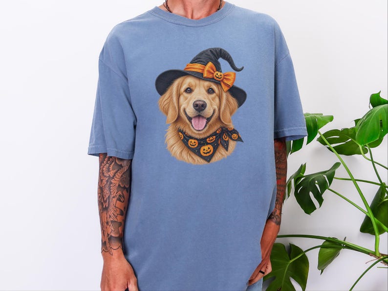 Halloween Dog Shirt, Witch Dog Shirt, Golden Retriever Mom Gift, Fall Dog Lover Tee, Golden Mom Gift image 4