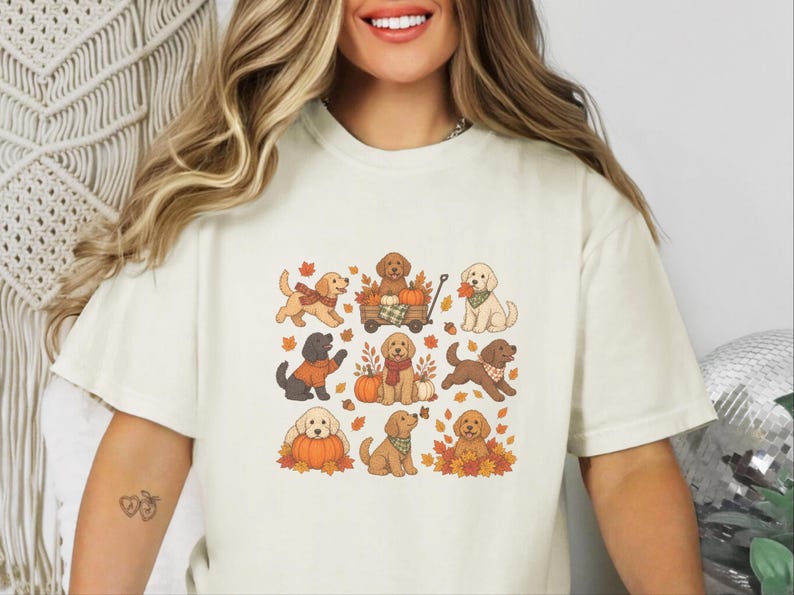 Camiseta para mamás de Goldendoodle, regalo para amantes de los perros de Goldendoodle, camiseta de otoño para amantes de los perros, sudadera con capucha estilo huerto de calabazas, camiseta de otoño para perros, sudadera para mamás de Goldendoodle imagen 8