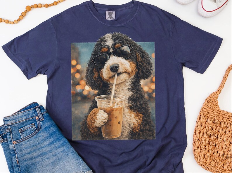 Comfort Colors Bernedoodle Tee | Iced Coffee Dog Shirt, Funny Canine Mom Gift | Dog Graphic Tee, Bernedoodle Lover Gift, Iced Coffee Tshirt image 4
