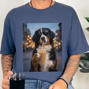 Comfort Colors Bernese Mountain Dog Iced Coffee Shirt, Cool Dog Drinking Coffee Tee, Berner Mom Dad Gifts, Summer Vacation Dog Lover Graphic image 6