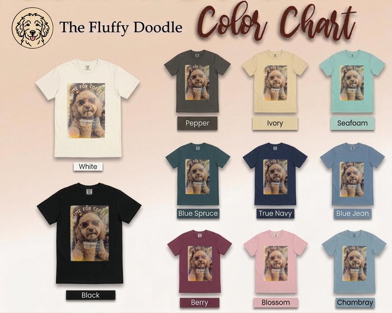 Koszulka Comfort Colors Dog Coffee, koszulka Time For Coffee | Bluza Goldendoodle Labradoodle Aussiedoodle | Znawca mrożonej kawy Cavapoo zdjęcie 11