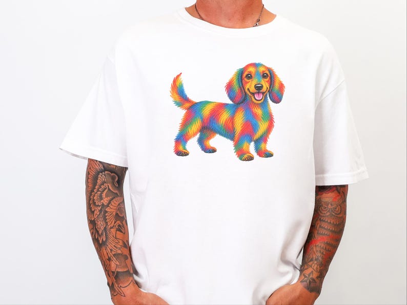 Dachshund Shirt, Rainbow Dog Gift, Colorful Wiener Dog Tee, Doxie Lover Graphic, Sausage Dog Art Shirt, Puppy Owner Present image 9