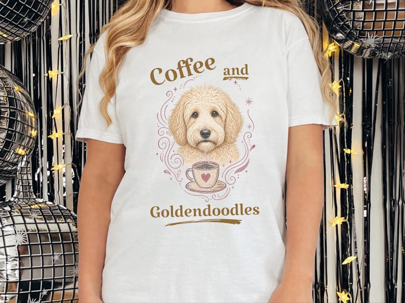 Comfort Colors Coffee Dog Shirt, Goldendoodle Art Tee, Coffee And Goldendoodles Print, Dog Mama Coffee Lover, Whimsical Pet Graphic Tee image 8