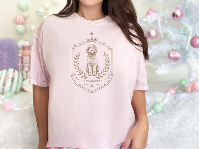 Comfort Colors Labradoodle Dog Gift, Royal Crest Shirt, Doodle Mom Apparel, Regal Pet Portrait, Tee, Dog Shirt for Women, Regal Pet Art image 6
