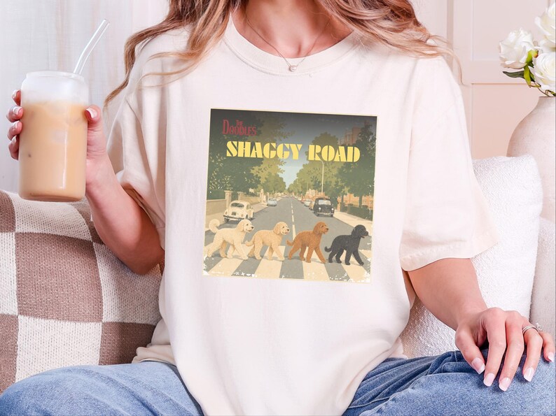 Comfort Colors Beatles Inspired Goldendoodle Shirt, The Doodles Shaggy Road Parody Tee, Retro Classic Rock Band Dog Mom Clothing image 10