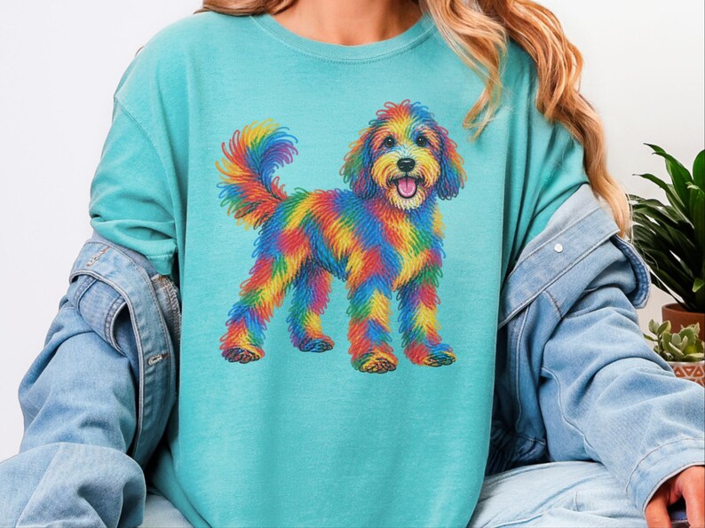 Sheepadoodle Shirt, Sheepadoodle Gift, Colorful Dog Art, Sheepadoodle Mom, Scribble Print, Pet Portrait Tee, Dog Lover Shirt image 2