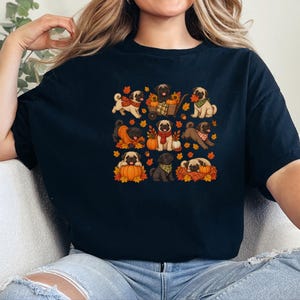 Camiseta de perro pug, regalo para mamá de pug, sudadera de otoño para perros, camiseta para amantes de los pugs, camiseta de calabaza de otoño imagen 5