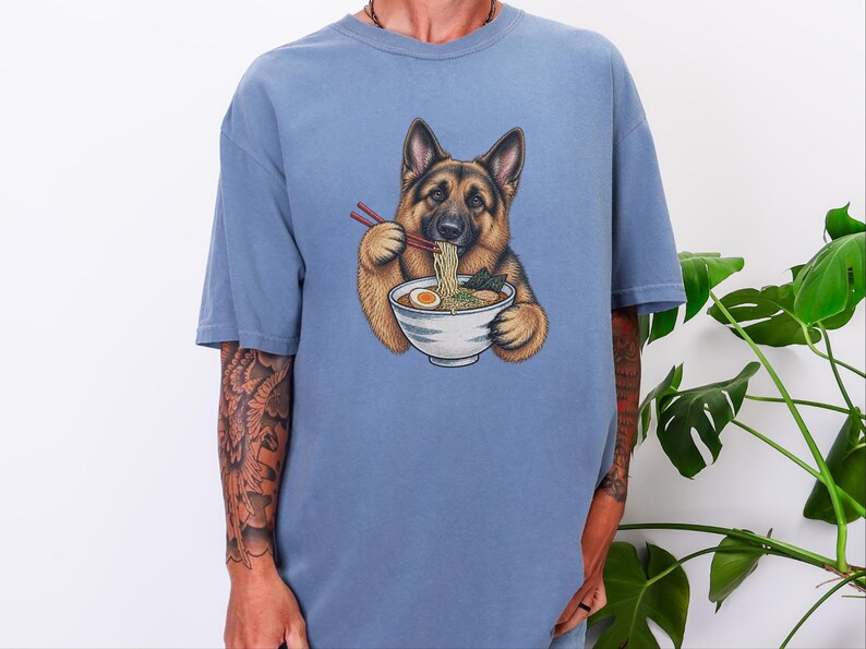 German Shepherd Ramen Shirt, Ramen Lover Gift, Funny Dog Tee, Japanese Food Shirt, Shepherd Dog Lover Gift, Noodle Lover Sweatshirt image 3