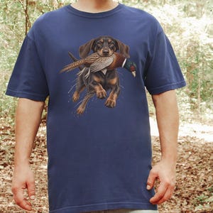Camiseta de caza de teckel, regalo de caza de faisanes, camiseta de perro salchicha, camiseta de perro de caza de aves, regalo de cazador de tierras altas imagen 7