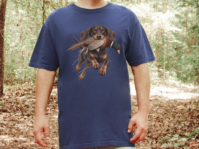 Camiseta de caza de teckel, regalo de caza de faisanes, camiseta de perro salchicha, camiseta de perro de caza de aves, regalo de cazador de tierras altas imagen 7