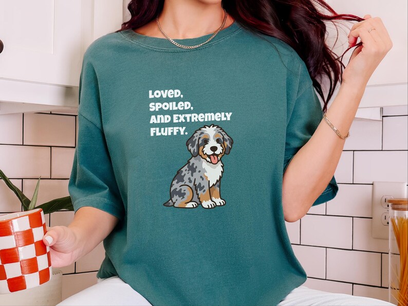 Comfort Colors Aussiedoodle Mom Shirt, Loved, Spoiled, and Extremely Fluffy Tee, Australian Shepherd Poodle Mix Tee, Doodle Dad Shirt image 3