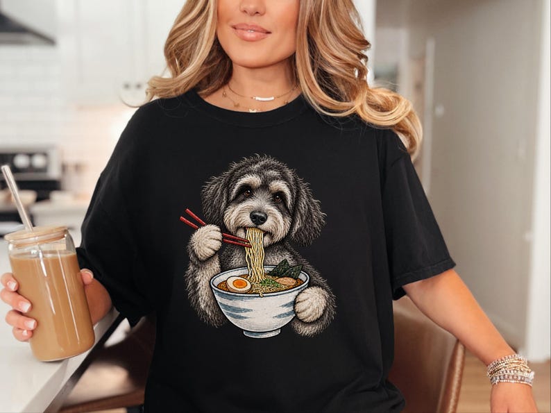 T-shirt Schnoodle Ramen, Cadeau pour propriétaire de Schnoodle, T-shirt pour amoureux des ramen, Cadeau pour maman de chien, T-shirt cuisine japonaise, T-shirt pour gourmand de nouilles image 7