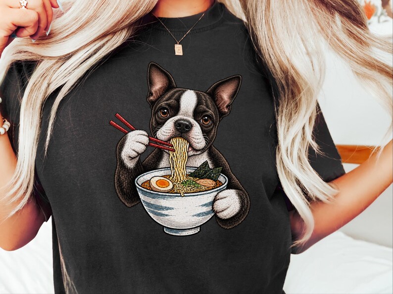 Boston Terrier Shirt, Ramen Lover Gift, Funny Dog Tee, Japanese Food Shirt, Boston Terrier Owner Gift, Noodle Lover T Shirt image 8