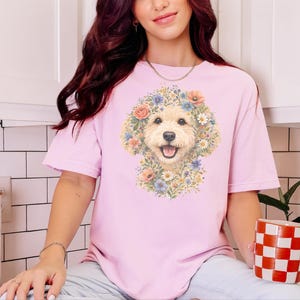 Comfort Colors Golden Labradoodle Shirt, Labradoodle Floral Face Design, Goldendoodle Mom Watercolor Pet Art, Cottagecore Print image 7