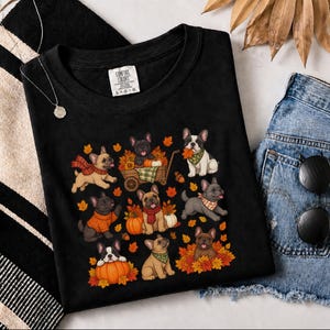 French Bulldog Fall Shirt, Frenchie Mom Gift, Autumn Dog Lover Tee, Pumpkin Season Sweater, Cute Puppy Graphic Top image 1