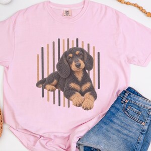 Dachshund Dog Shirt, Wiener Dog Mom Gift, Long Haired Doxie Tee, Dapple Dachshund Lover Present, Sausage Dog Art image 1