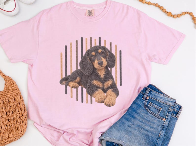 Dachshund Dog Shirt, Wiener Dog Mom Gift, Long Haired Doxie Tee, Dapple Dachshund Lover Present, Sausage Dog Art image 1