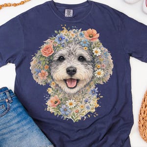 Comfort Colors Schnoodle Lover Schnoodle Floral Face Tee, Dog Mom Life Shirt, Doodle Puppy Tee, Cross-Breed Dog, Cottagecore Owner image 5