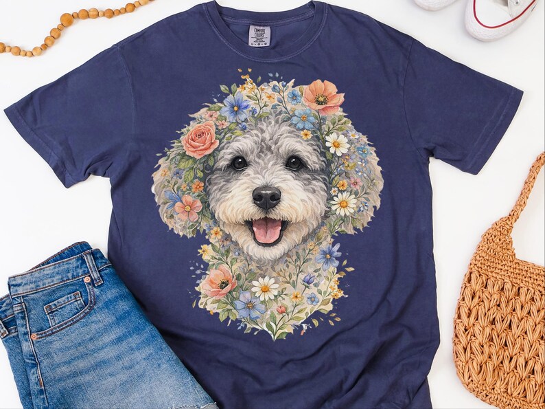 Comfort Colors Schnoodle Lover Schnoodle Floral Face Tee, Dog Mom Life Shirt, Doodle Puppy Tee, Cross-Breed Dog, Cottagecore Owner image 5